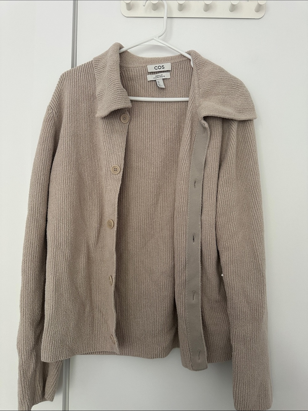 COS Taupe Ribbed Button Cardigan